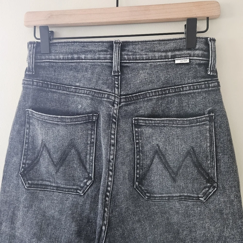 Mother Black Dark Wash Wide Leg Cropped Jeans